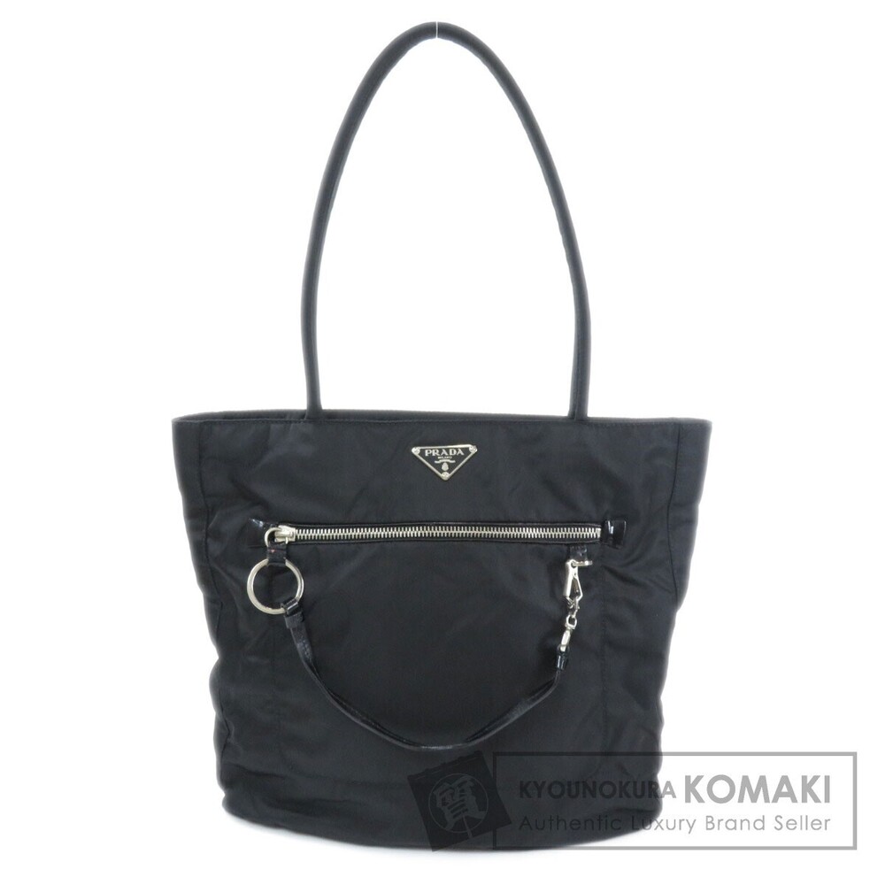 Prada tote bag prominent front zipper pocket Black